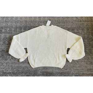 H&M Divided Womens S Sweater Ivory Knit Puff Sleeve Crop NWT P5